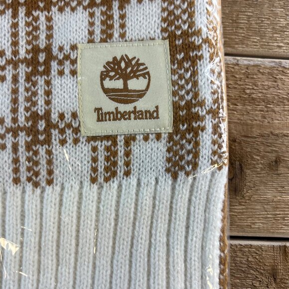 Timberland Wheat Plaid Soft Knit Buffalo Plaid Scarf 10" x 68" NWT - Picture 2 of 4
